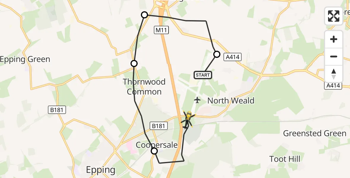 Flight route Police Helicopter North Weald Airfield - Coopersale, 19 October 2026, 11:52