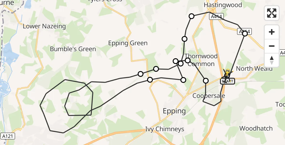Flight route Police Helicopter North Weald Airfield - North Weald Airfield, 19 October 2026, 11:56