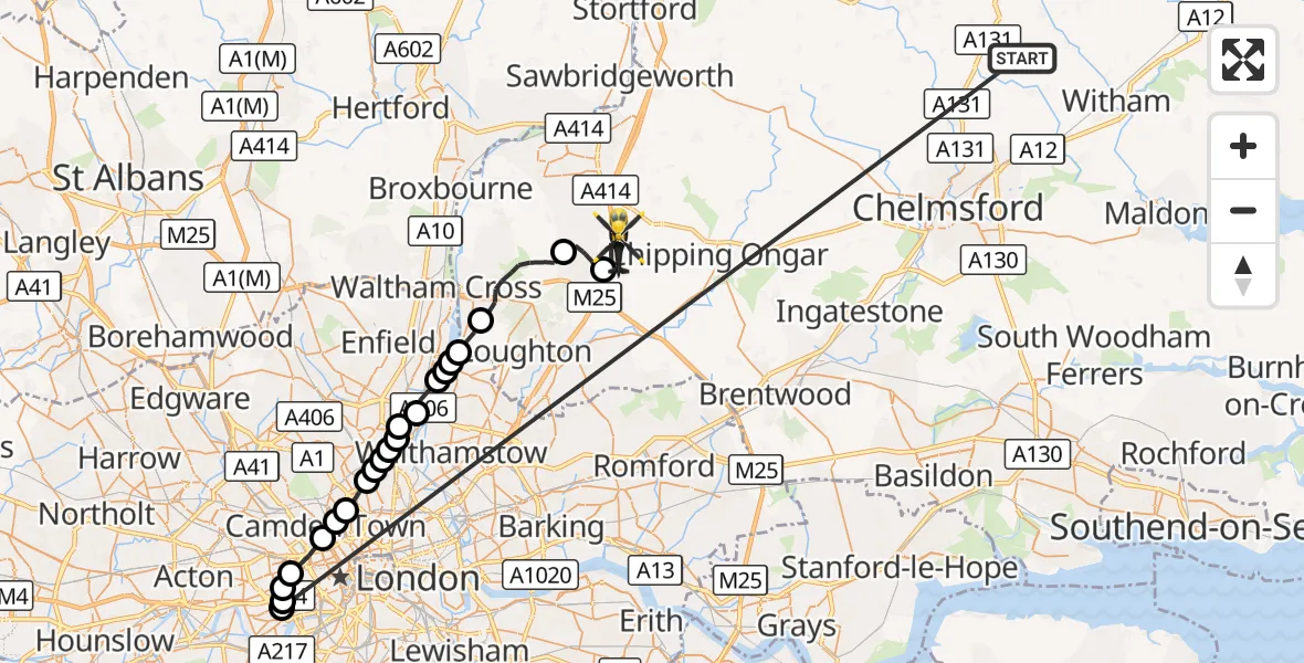 Flight route Police Helicopter Braintree - Coopersale, 19 October 2026, 11:58