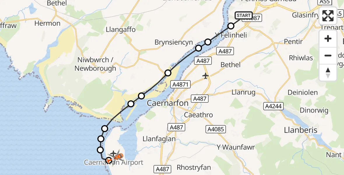 Flight route Coastguard Helicopter Aber Pwll - Caernarfon Airport, 19 October 2026, 12:24