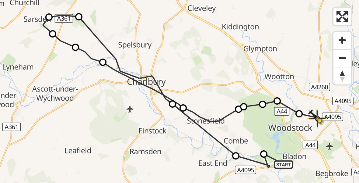 Flight route Police Helicopter Bladon - Cherwell, 19 October 2026, 12:26