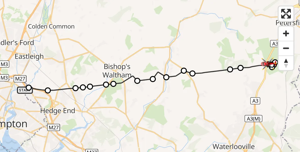 Flight route Air Ambulance Helicopter Townhill Park - East Hampshire, 19 October 2026, 13:22