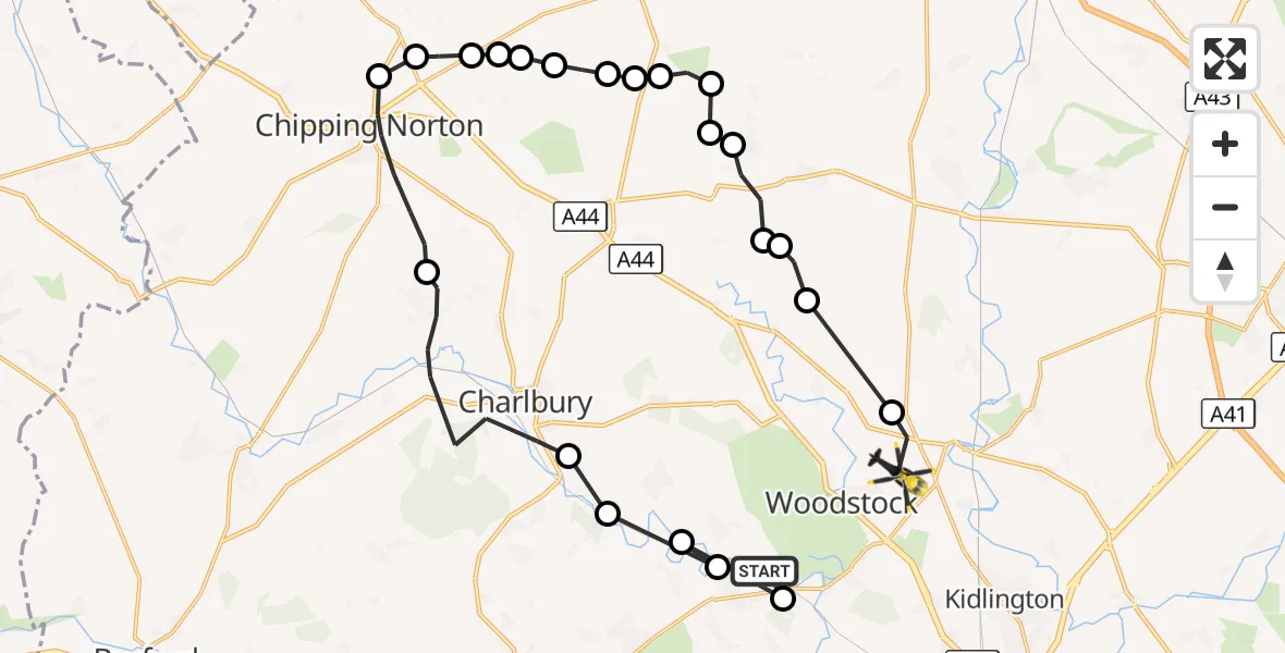 Flight route Police Helicopter Long Hanborough - Cherwell, 19 October 2026, 13:33