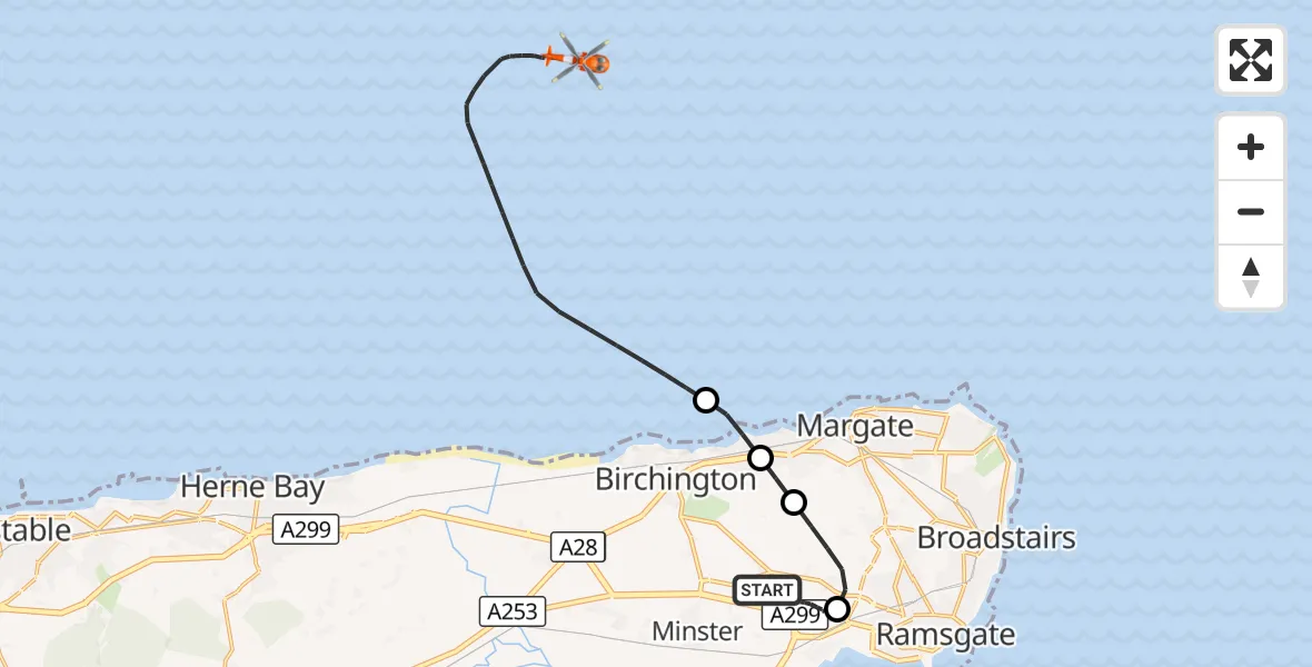 Flight route Coastguard Helicopter Manston Airport - North Sea, 19 October 2026, 13:35
