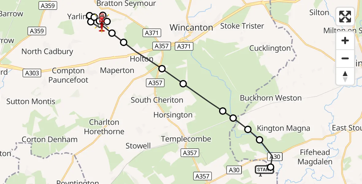 Flight route Air Ambulance Helicopter Henstridge Airfield - Yarlington, 19 October 2026, 13:38