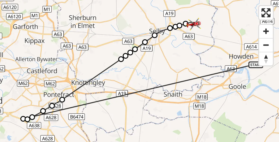 Flight route Air Ambulance Helicopter Balkholme - Cliffe, 19 October 2026, 13:51