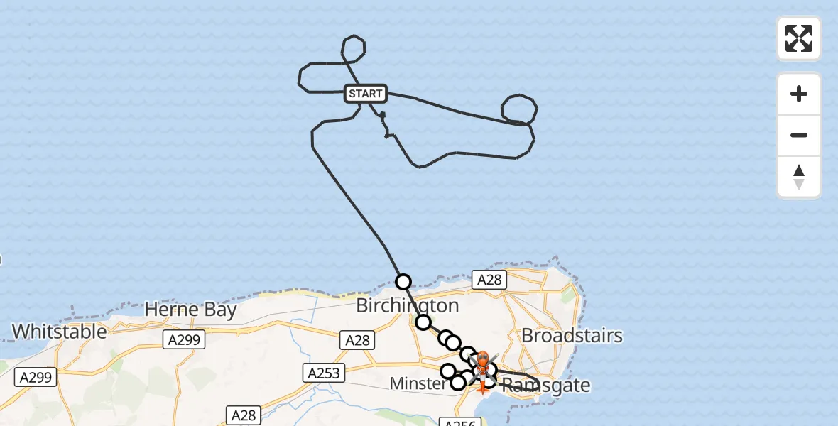 Flight route Coastguard Helicopter North Sea - Manston Airport, 19 October 2026, 13:54