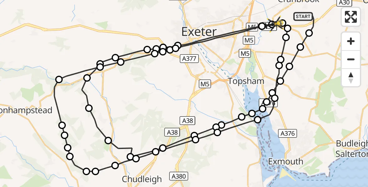 Flight route Police Helicopter Rockbeare - Clyst Honiton, 19 October 2026, 14:01