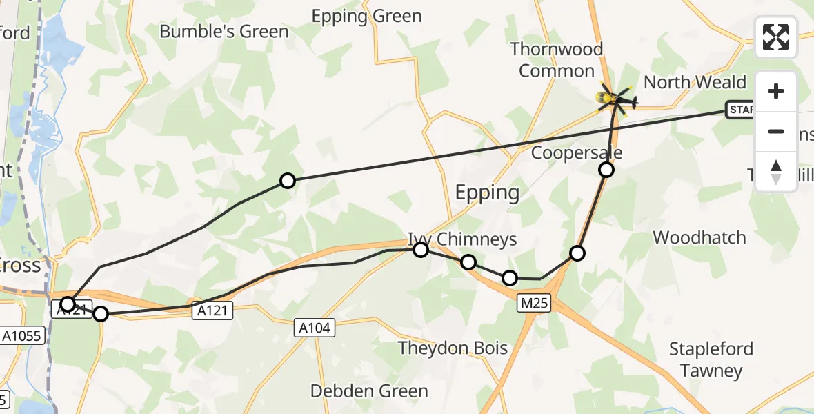 Flight route Police Helicopter North Weald Bassett - North Weald Airfield, 19 October 2026, 14:08