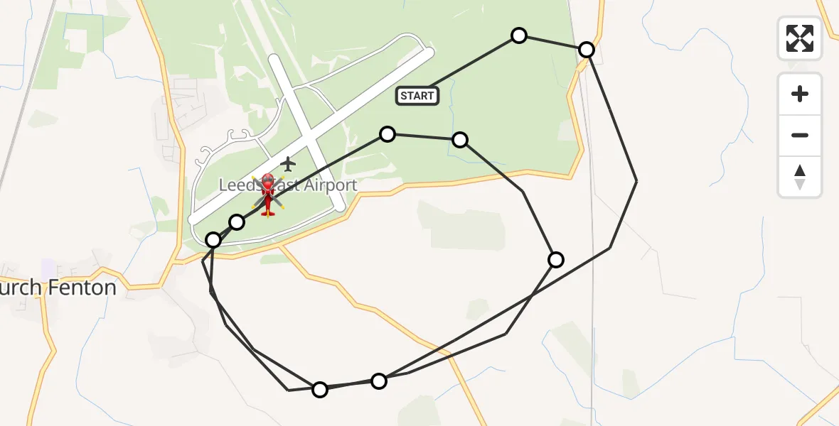 Flight route Air Ambulance Helicopter Leeds East Airport - Leeds East Airport, 19 October 2026, 14:12