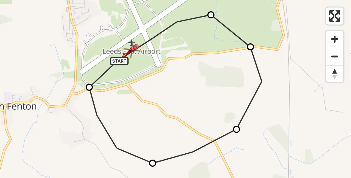 Flight route Air Ambulance Helicopter Leeds East Airport - Leeds East Airport, 19 October 2026, 14:23