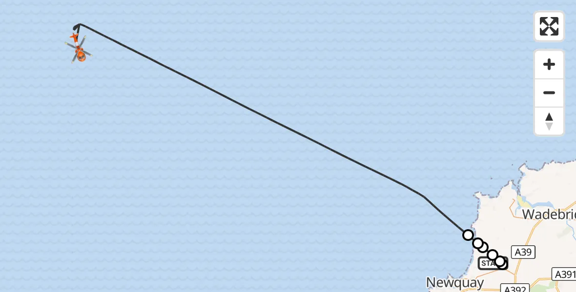 Flight route Coastguard Helicopter Cornwall Airport Newquay - Bristol Channel, 19 October 2026, 14:31