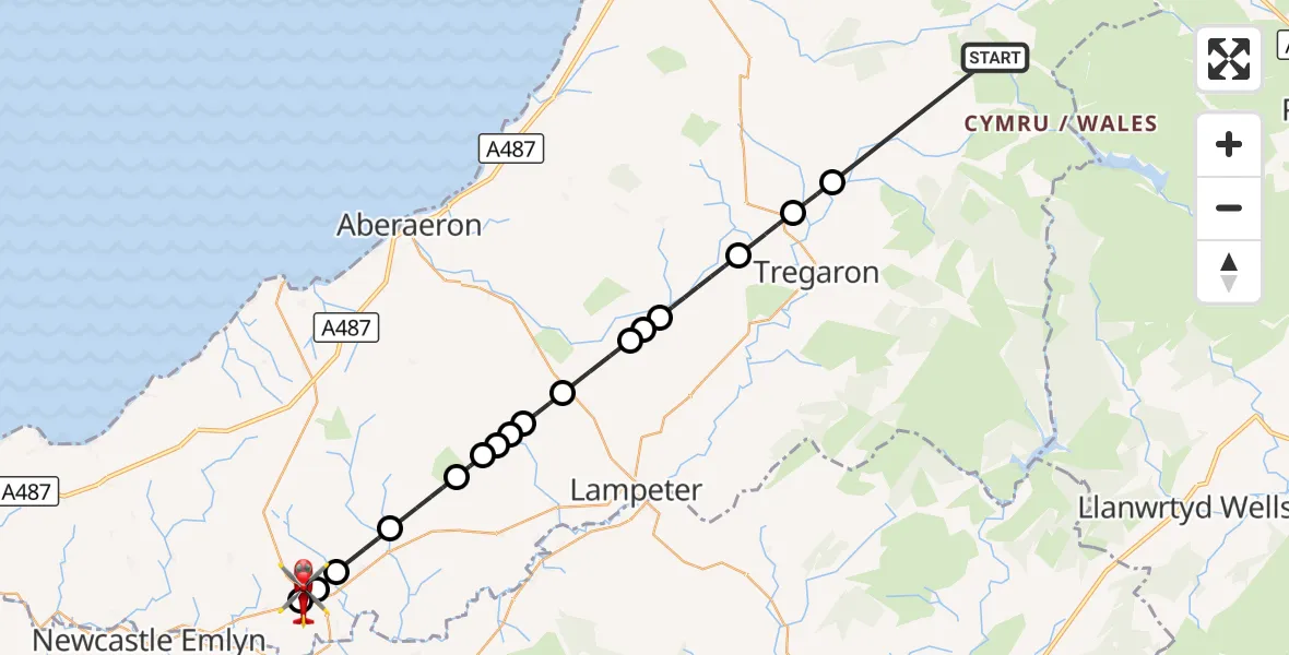 Flight route Air Ambulance Helicopter Ysbyty Ystwyth - Horeb, 19 October 2026, 14:38