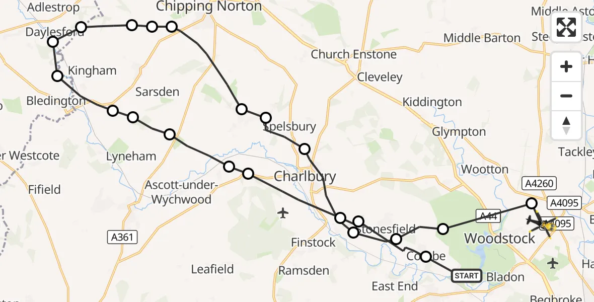 Flight route Police Helicopter Long Hanborough - Cherwell, 19 October 2026, 14:46