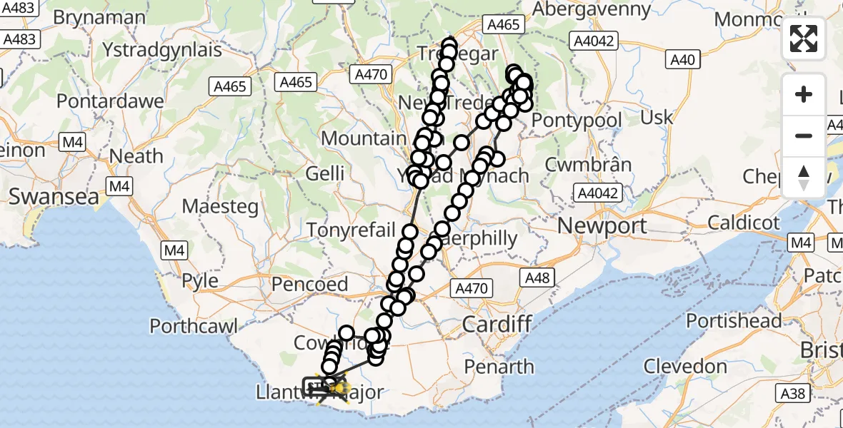 Flight route Police Helicopter Llantwit Major - Boverton, 19 October 2026, 14:53