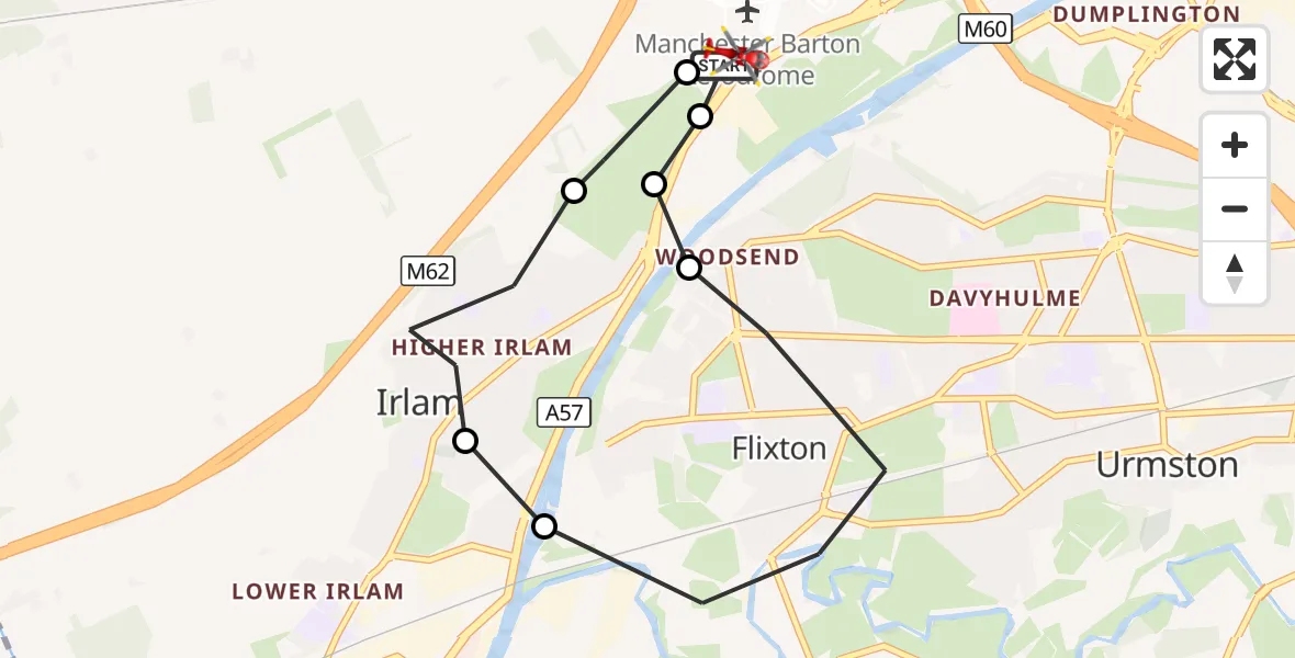 Flight route Air Ambulance Helicopter Manchester Barton Aerodrome - Manchester Barton Aerodrome, 19 October 2026, 15:12