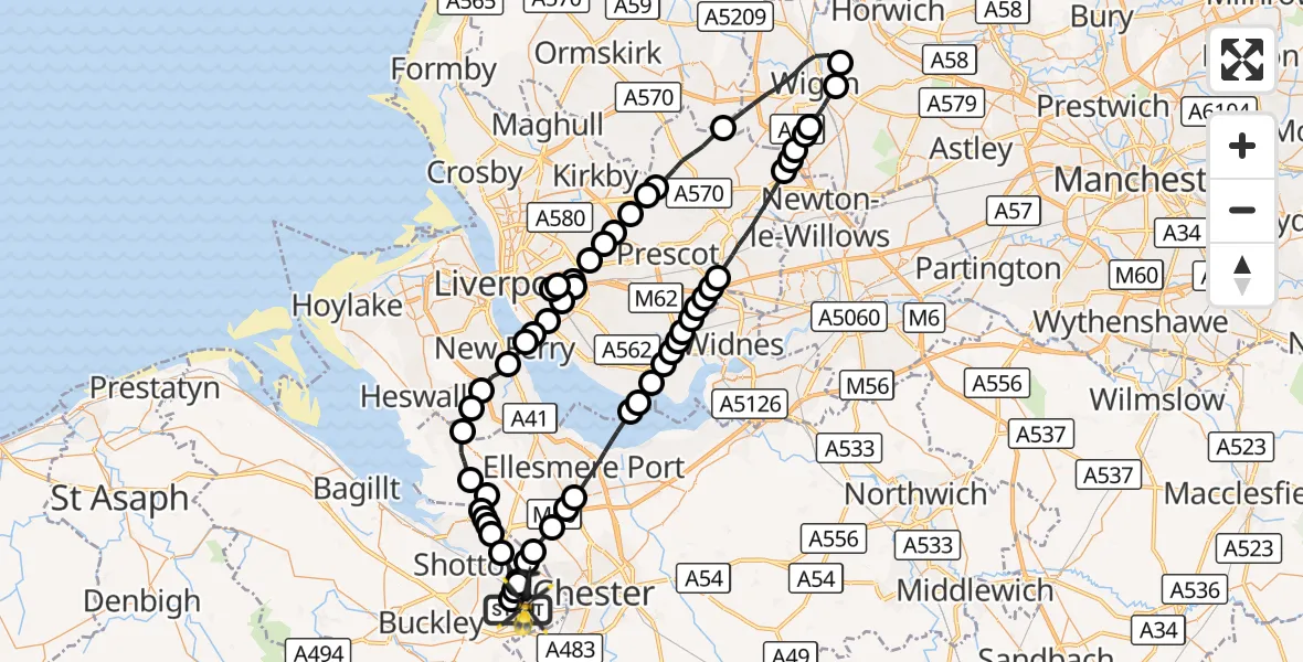 Flight route Police Helicopter Hawarden Airport - Hawarden Airport, 19 October 2026, 15:18