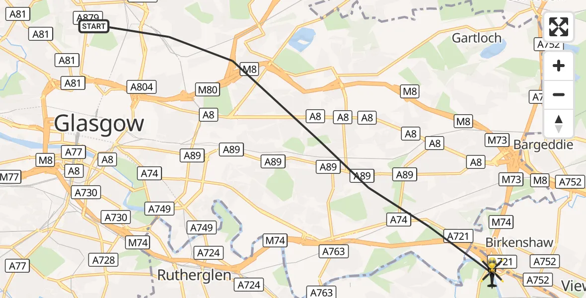 Flight route Police Helicopter Glasgow - Uddingston, 19 October 2026, 15:37