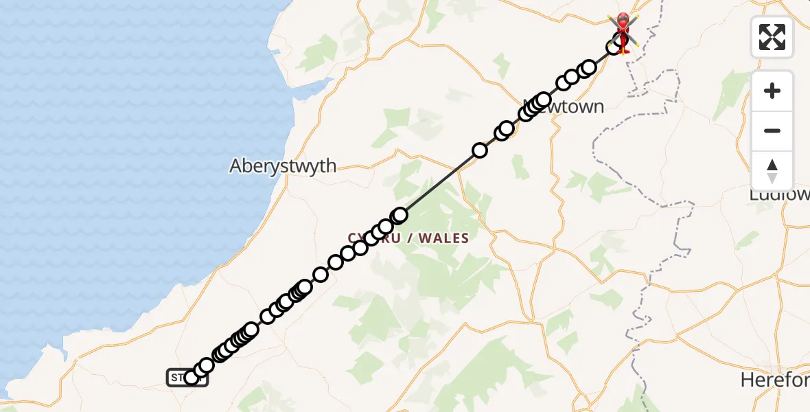 Flight route Air Ambulance Helicopter Horeb - Welshpool Airport, 19 October 2026, 15:47