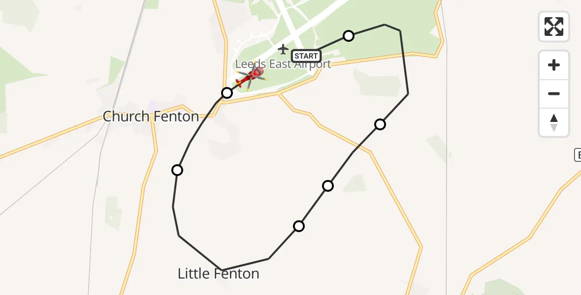 Flight route Air Ambulance Helicopter Leeds East Airport - Leeds East Airport, 19 October 2026, 16:02