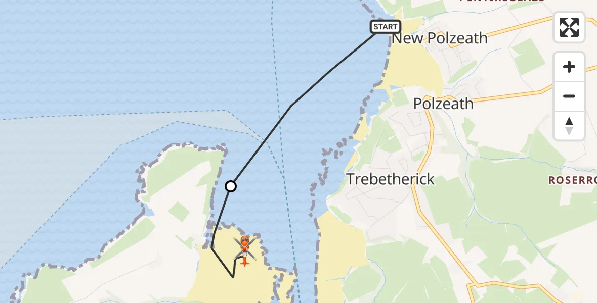 Flight route Coastguard Helicopter New Polzeath - Trebetherick, 19 October 2026, 16:06