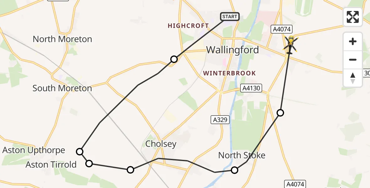 Flight route Police Helicopter Wallingford - Benson, 19 October 2026, 16:09