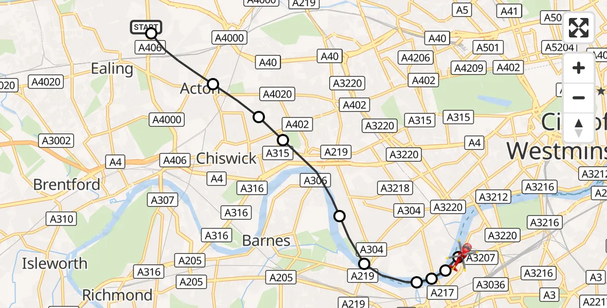 Flight route Air Ambulance Helicopter Park Royal - London Heliport, 19 October 2026, 16:28