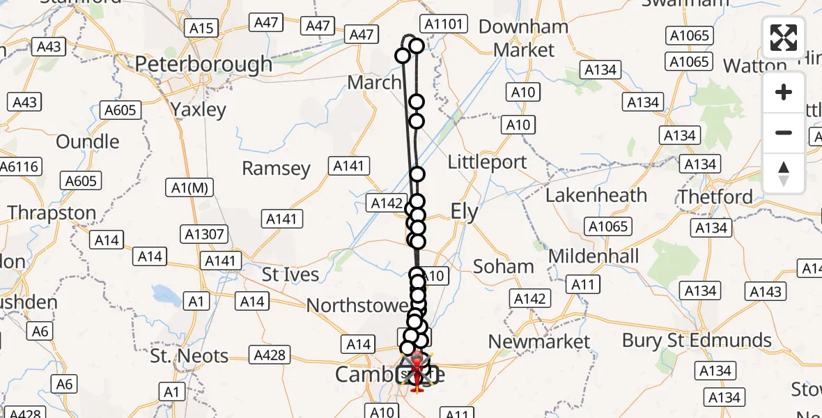 Flight route Air Ambulance Helicopter Cambridge City Airport - Cambridge City Airport, 19 October 2026, 16:31