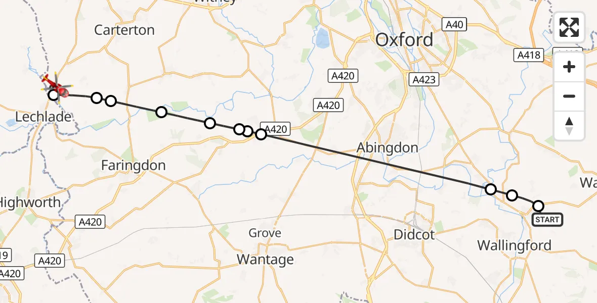 Flight route Air Ambulance Helicopter RAF Benson - Little Faringdon, 19 October 2026, 16:34