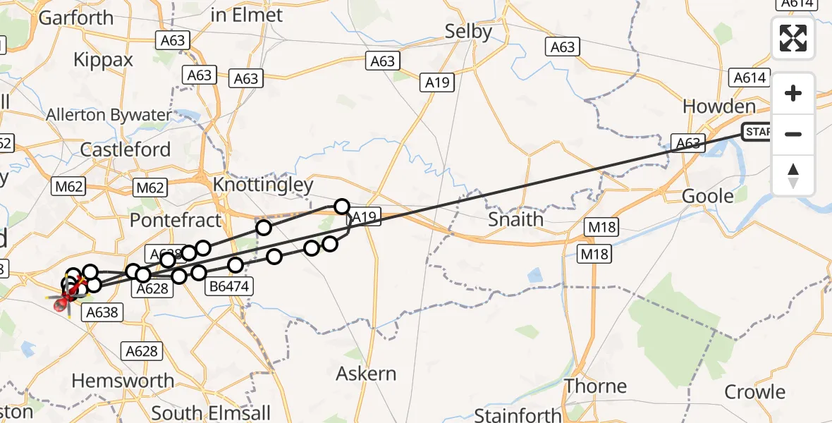 Flight route Air Ambulance Helicopter Balkholme - YAA Nostell Helicopter Port, 19 October 2026, 16:45