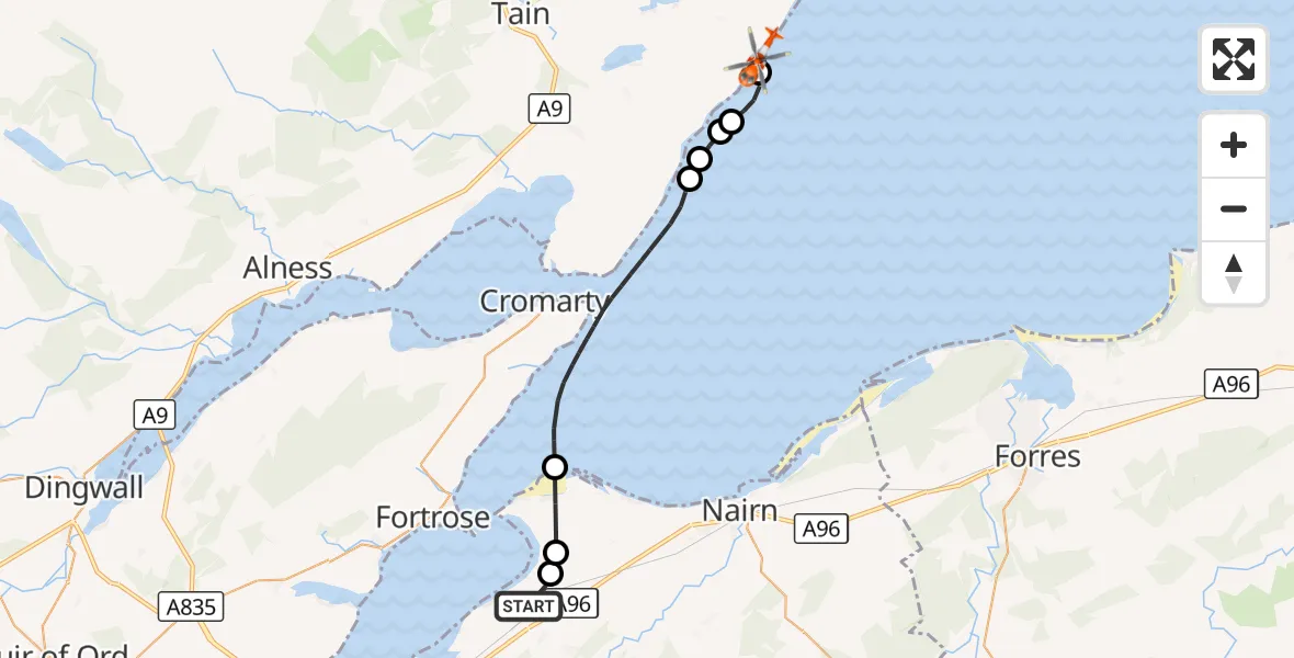 Flight route Coastguard Helicopter Inverness Airport - Hilton of Cadboll, 19 October 2026, 17:04