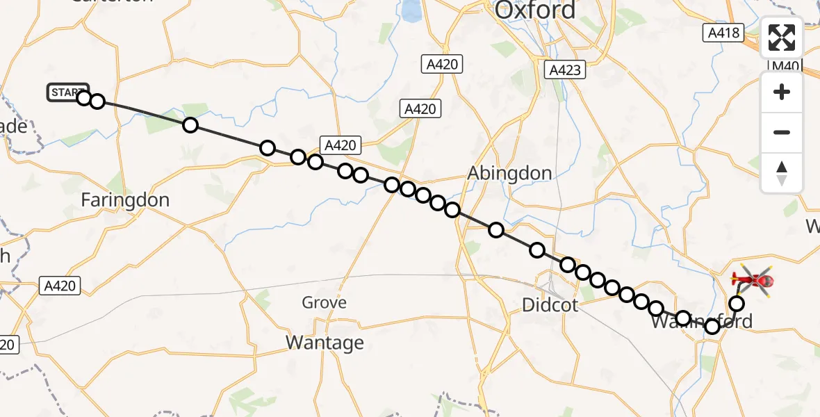 Flight route Air Ambulance Helicopter Langford - RAF Benson, 19 October 2026, 17:24