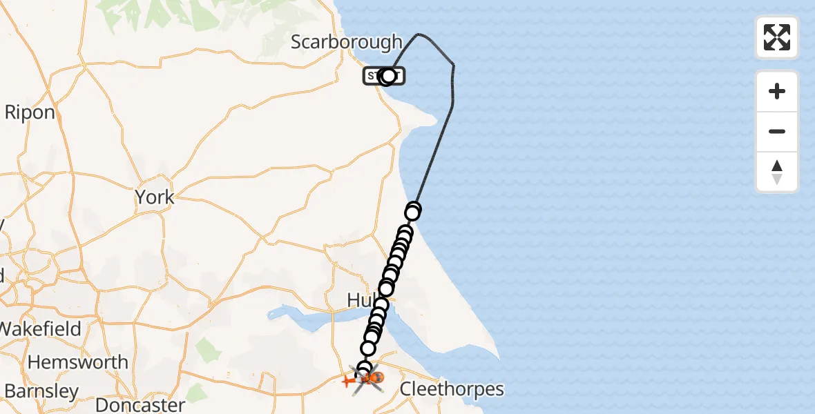 Flight route Coastguard Helicopter North Sea - Humberside Airport, 19 October 2026, 17:32