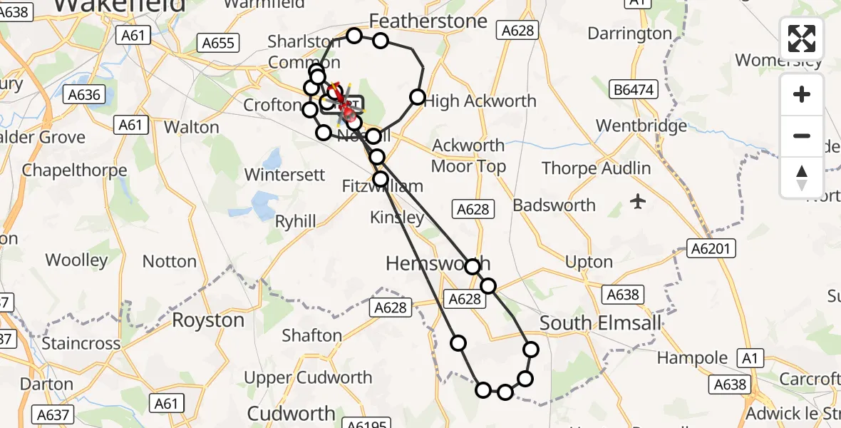 Flight route Air Ambulance Helicopter YAA Nostell Helicopter Port - YAA Nostell Helicopter Port, 19 October 2026, 17:53