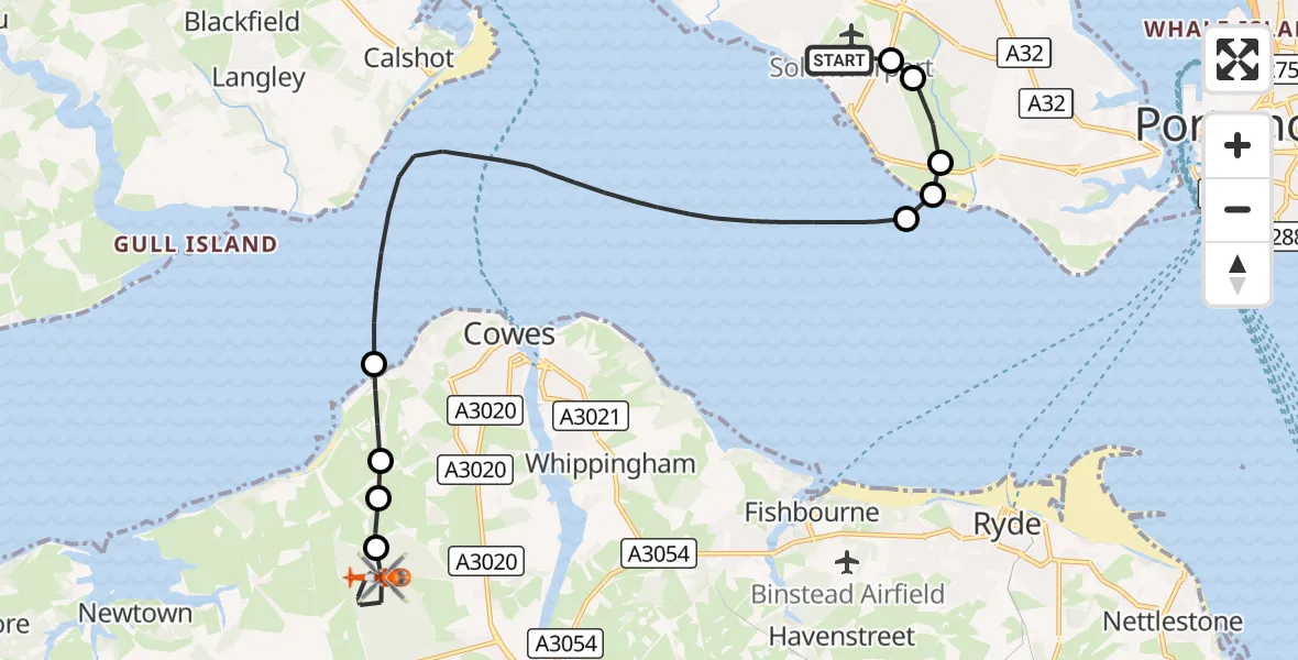 Flight route Coastguard Helicopter Solent Airport - Northwood, 19 October 2026, 18:12