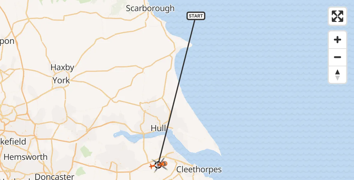 Flight route Coastguard Helicopter North Sea - Humberside Airport, 19 October 2026, 18:25