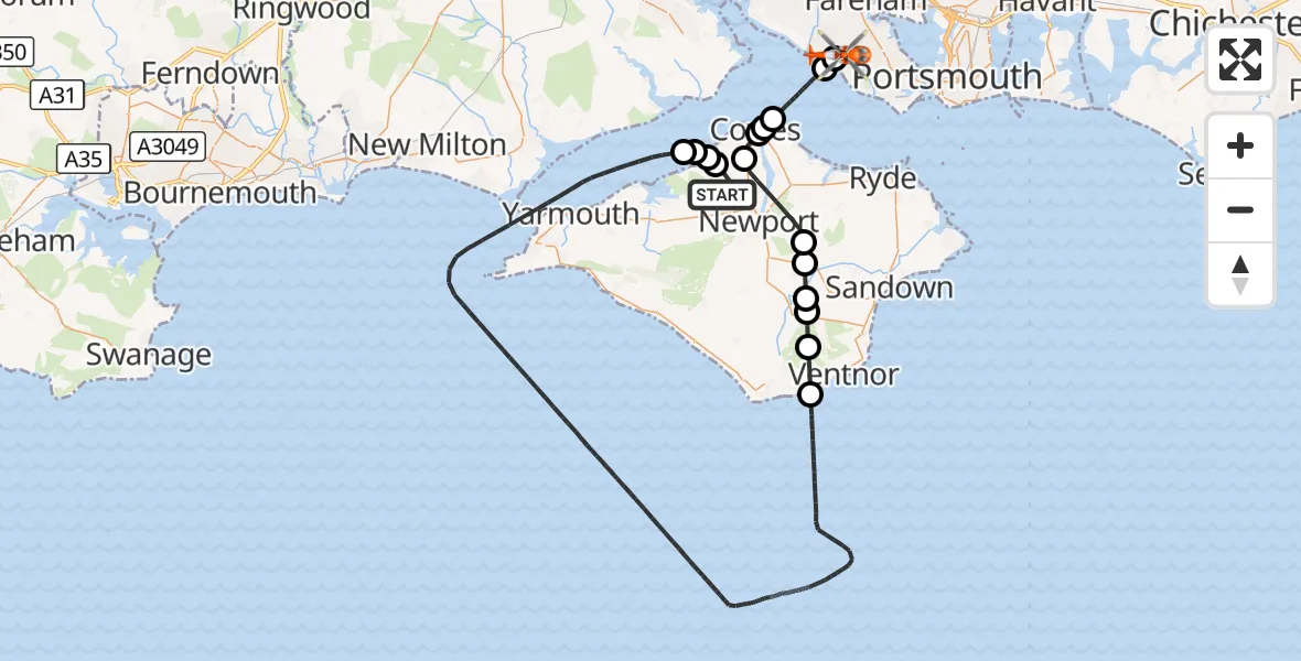 Flight route Coastguard Helicopter Northwood - Solent Airport, 19 October 2026, 18:31