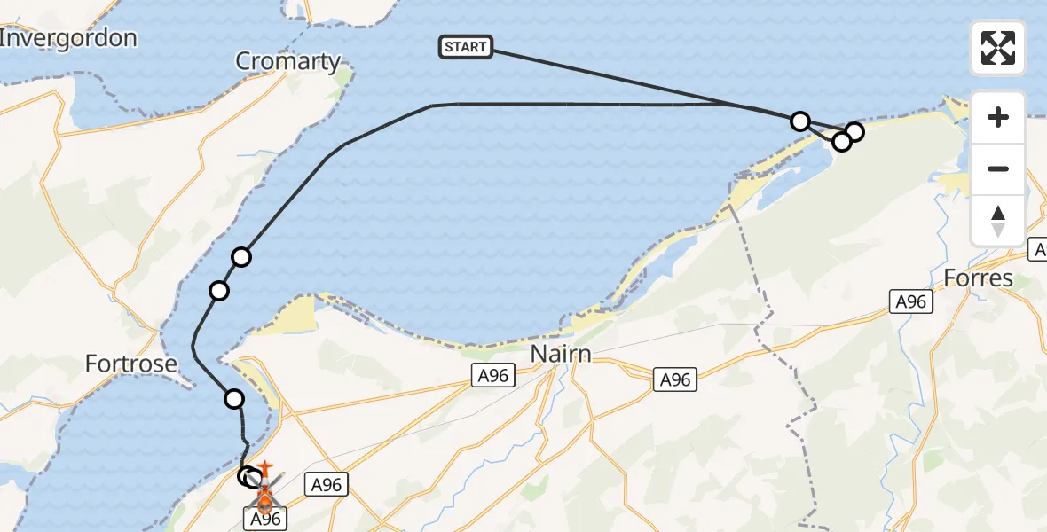 Flight route Coastguard Helicopter North Sea - Inverness Airport, 19 October 2026, 18:41