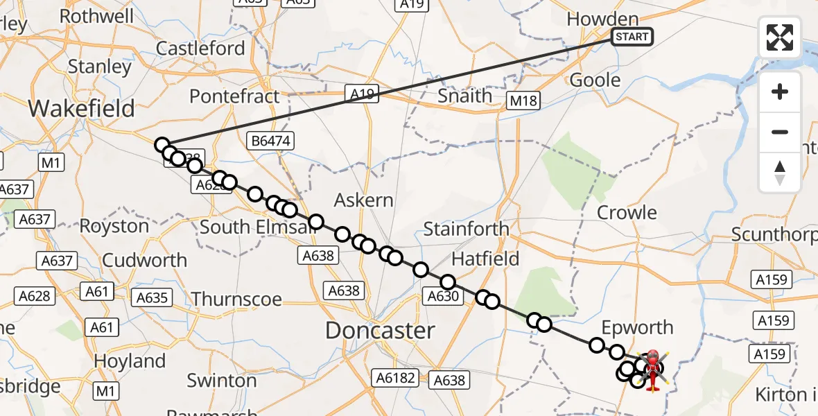 Flight route Air Ambulance Helicopter Balkholme - Owston Ferry, 19 October 2026, 19:13