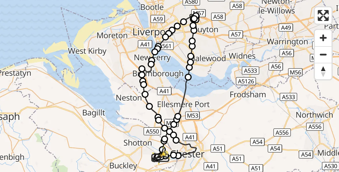 Flight route Police Helicopter Hawarden Airport - Hawarden Airport, 19 October 2026, 19:36