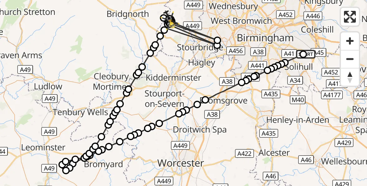 Flight route Police Helicopter Birmingham Airport - Wolverhampton Halfpenny Green Airport, 19 October 2026, 19:44