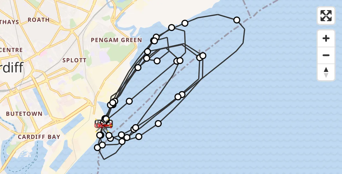 Flight route Air Ambulance Helicopter Cardiff Heliport - Cardiff Heliport, 19 October 2026, 19:59