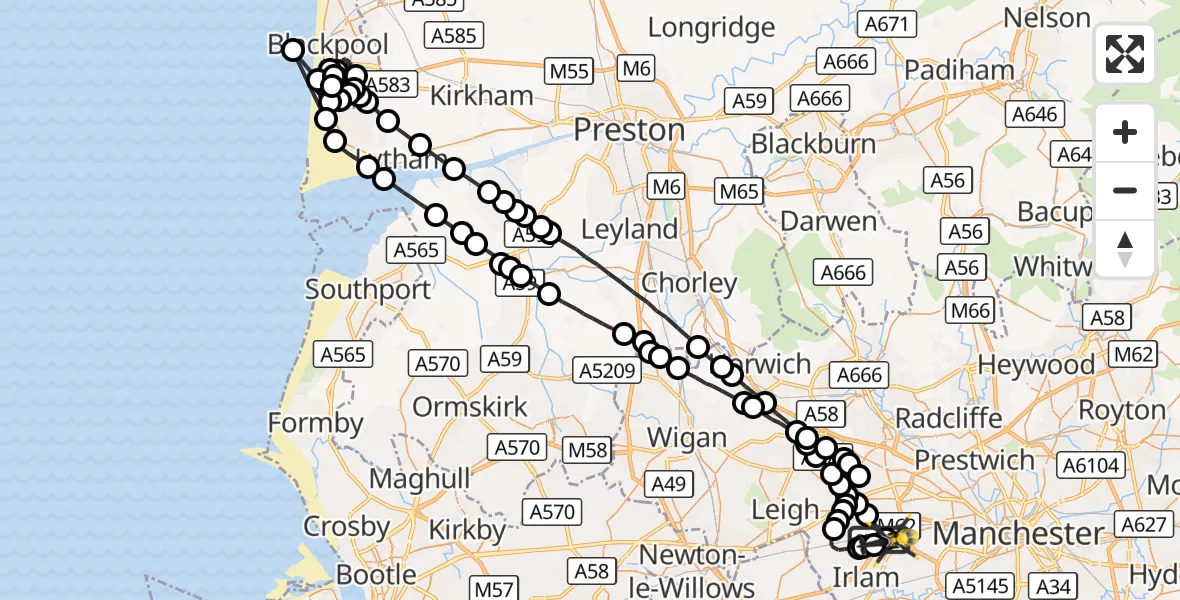 Flight route Police Helicopter Irlam - Irlam, 19 October 2026, 22:12