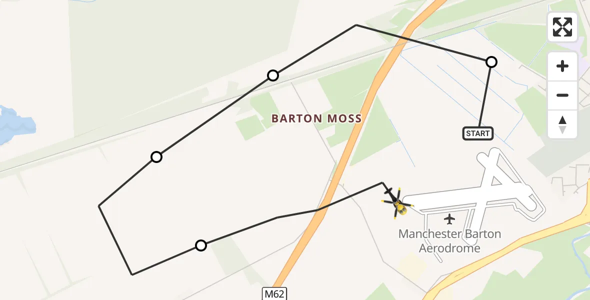 Flight route Police Helicopter Manchester Barton Aerodrome - Manchester Barton Aerodrome, 19 October 2026, 23:32
