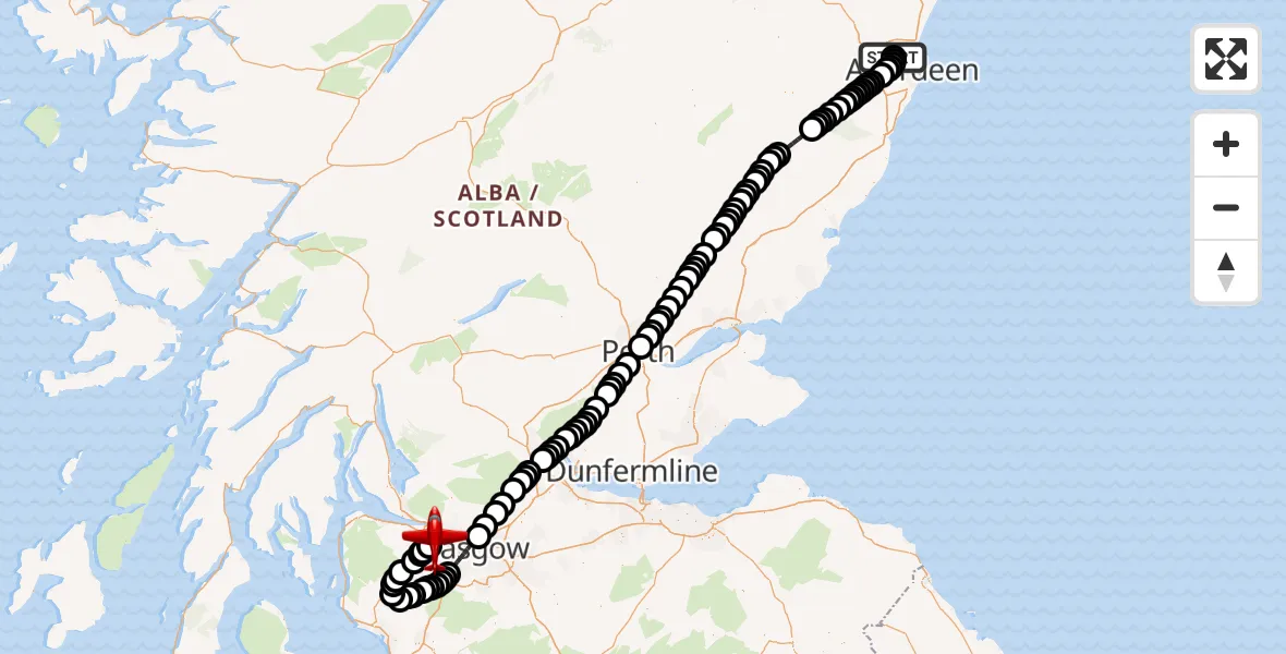 Flight route Air Ambulance Aircraft Aberdeen International Airport - Glasgow Airport, 20 October 2026, 01:01