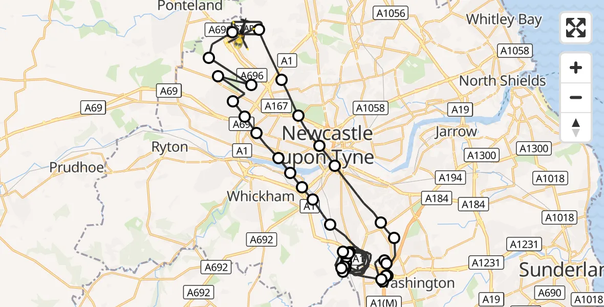 Flight route Police Helicopter Newcastle International Airport - Newcastle International Airport, 20 October 2026, 03:42