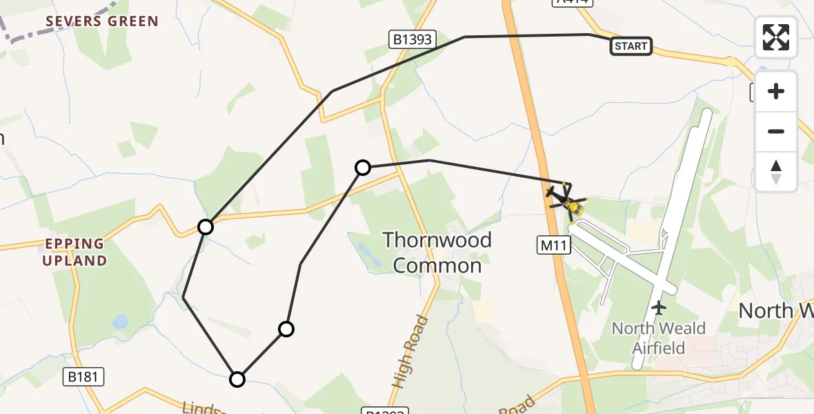 Flight route Police Helicopter North Weald Bassett - North Weald Bassett, 20 October 2026, 06:50
