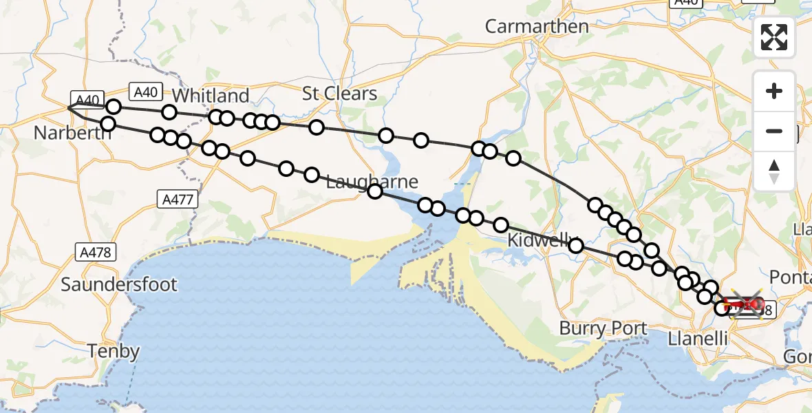 Flight route Air Ambulance Helicopter Dafen - Dafen, 20 October 2026, 08:00