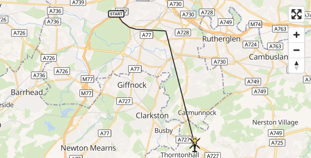 Flight route Police Helicopter Glasgow - Thorntonhall, 20 October 2026, 08:20