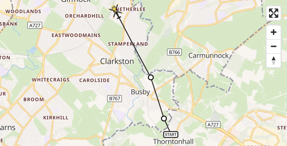 Flight route Police Helicopter Glasgow - Glasgow, 20 October 2026, 08:34